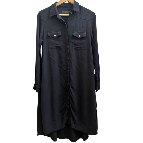 Hatch Black Collared High Low Concealed Placket Button Shirt Dress Size 1 Small - Picture 5 of 14